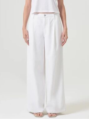 $268 NWOT Agolde Wide-Leg Pleated Trousers in Milkshake Sz 27